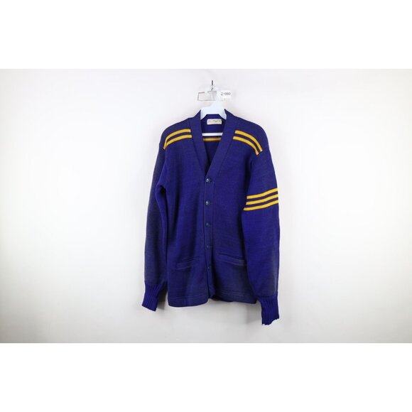 Vtg 50s 60s New Era Mens M Striped Wool Varsity Letterman Cardigan Sweater USA